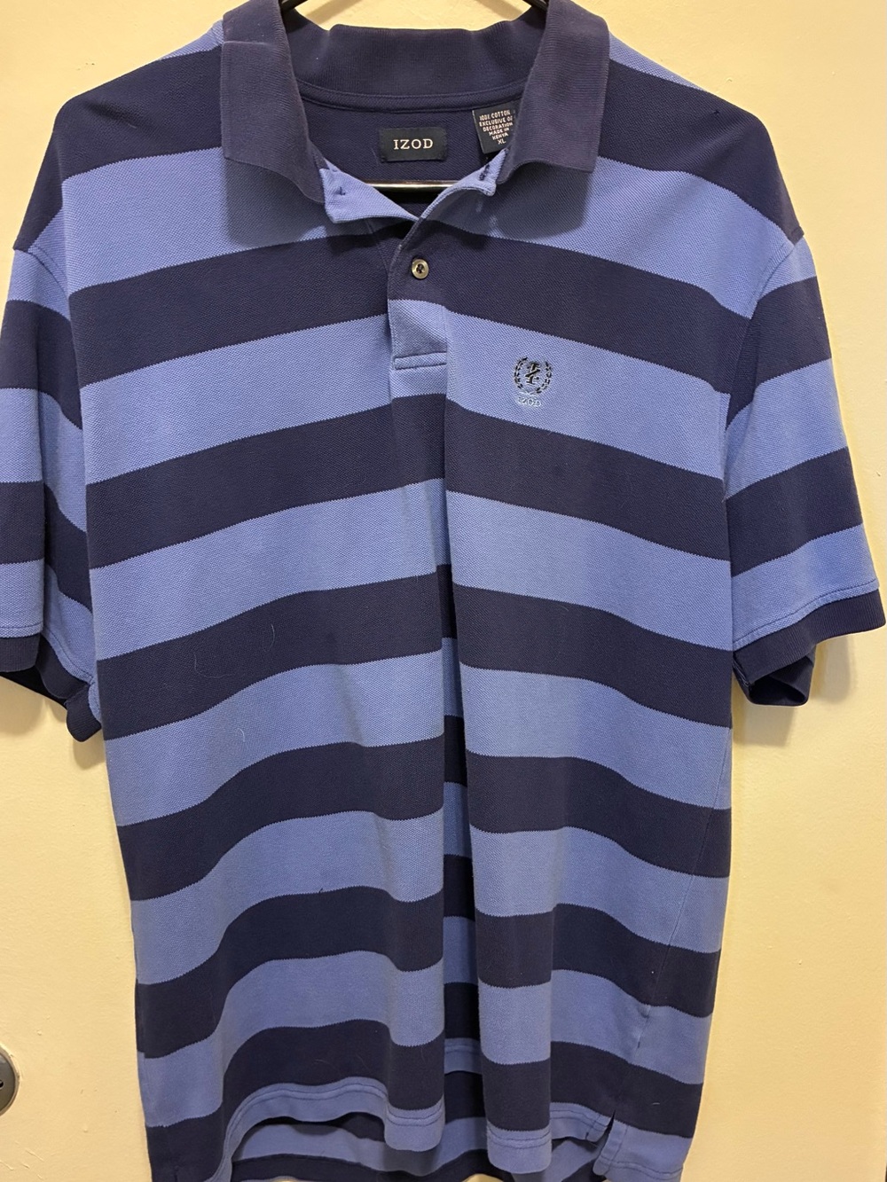 Izod Men's Wide Stripe Polo in Light Blue and Navy